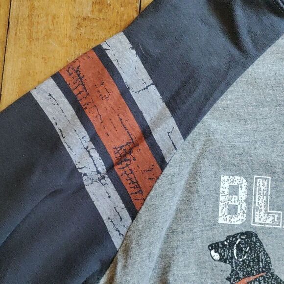 Black Dog Shirt Medium Raglan Long Sleeve Gray Orange Cotton Spring - Picture 3 of 6